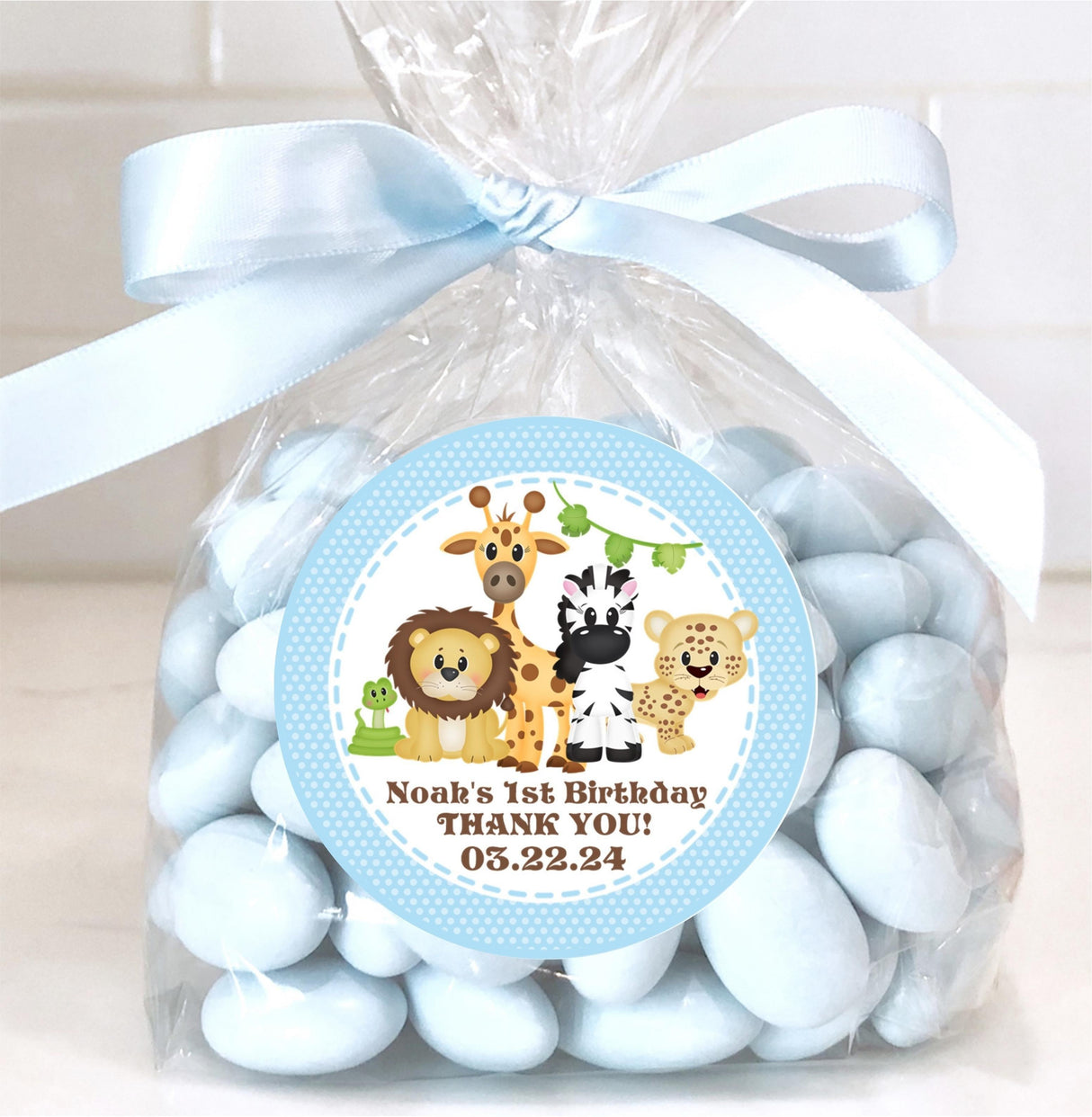 boys blue safari party favor sticker