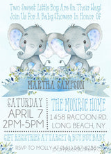 boys blue twin elephant baby shower invitations