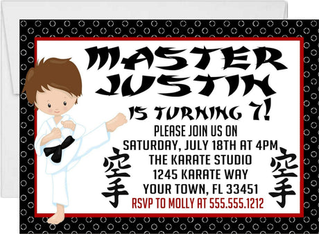boys karate birthday invitations
