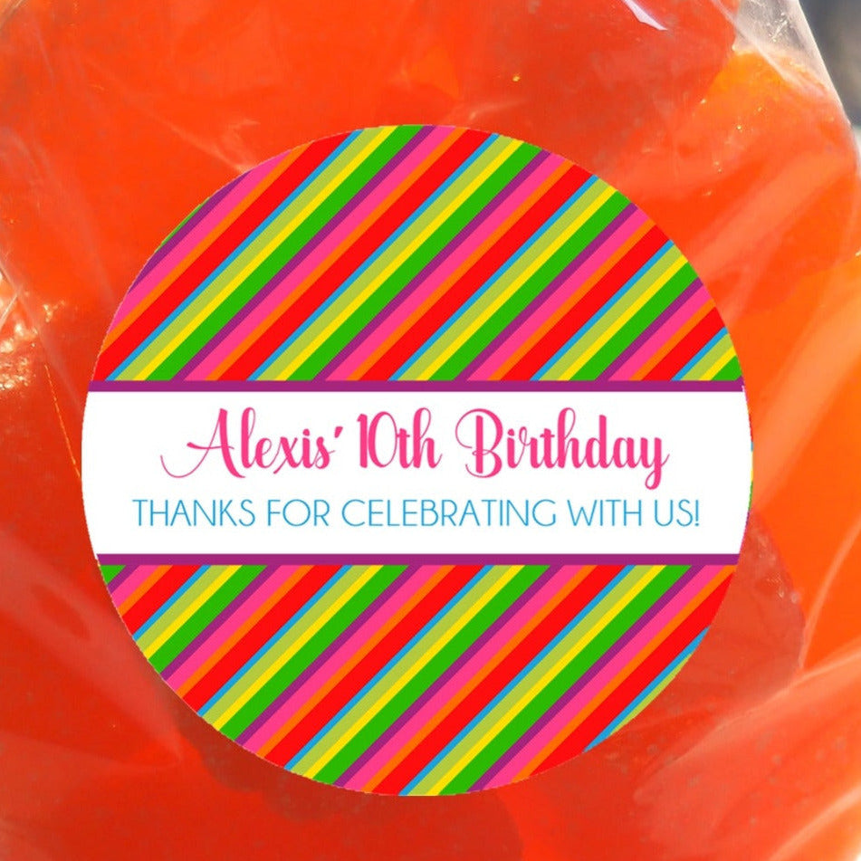 bright rainbow striped birthday sticker