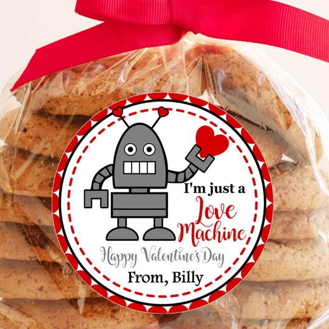 bright red robot valentine sticker holding red heart