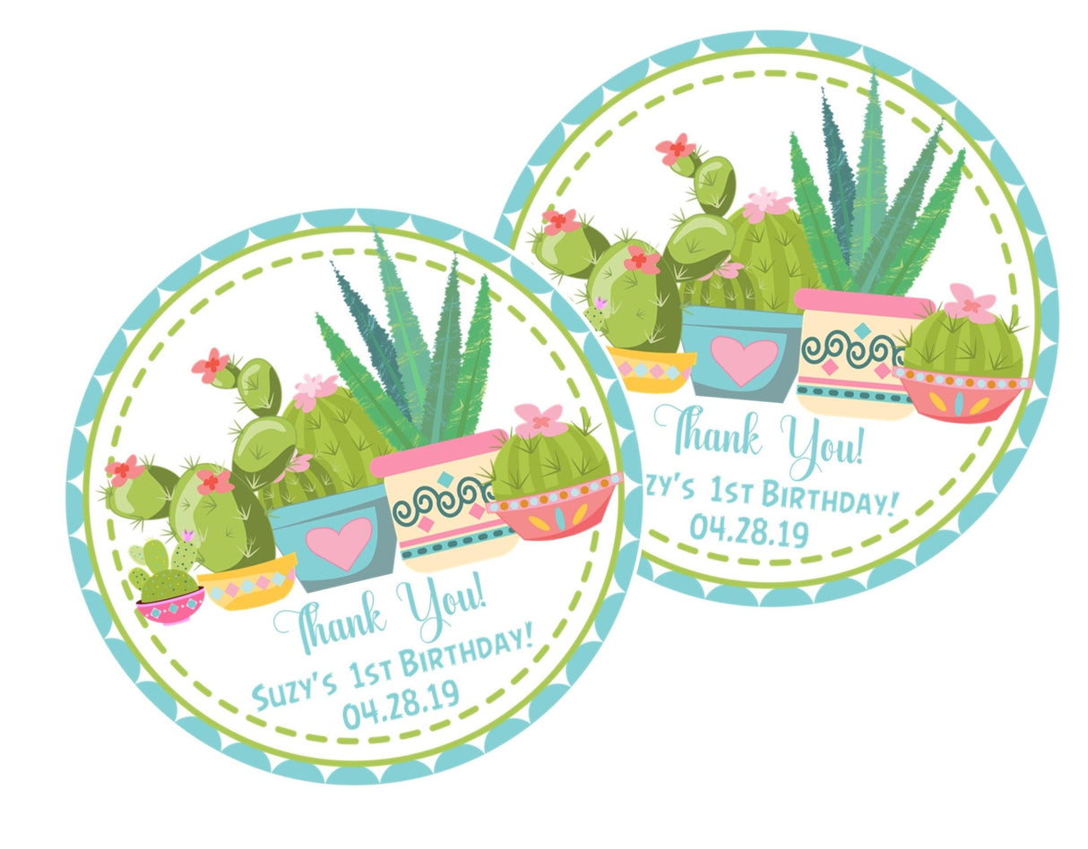 bright succulent party favor label