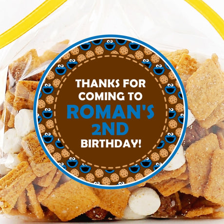 brown cookie monster style birthday sticker with cookie pattern