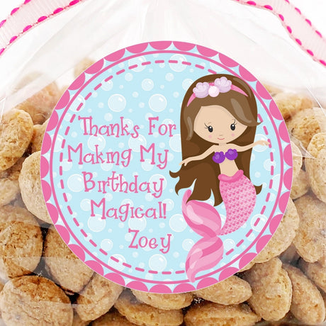 brown hair mermaid favor sticker