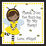 brown skin bee birthday sticker with girl