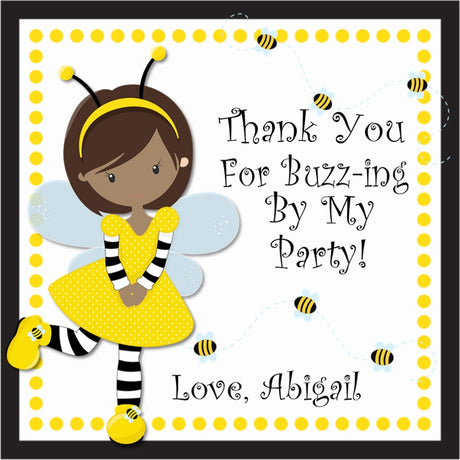 brown skin bee birthday sticker with girl