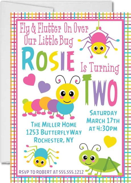 bug birthday party invitations colorful caterpillar design