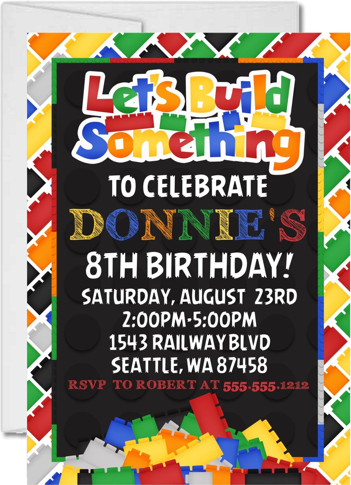 building block birthday party invitations colorful brick design