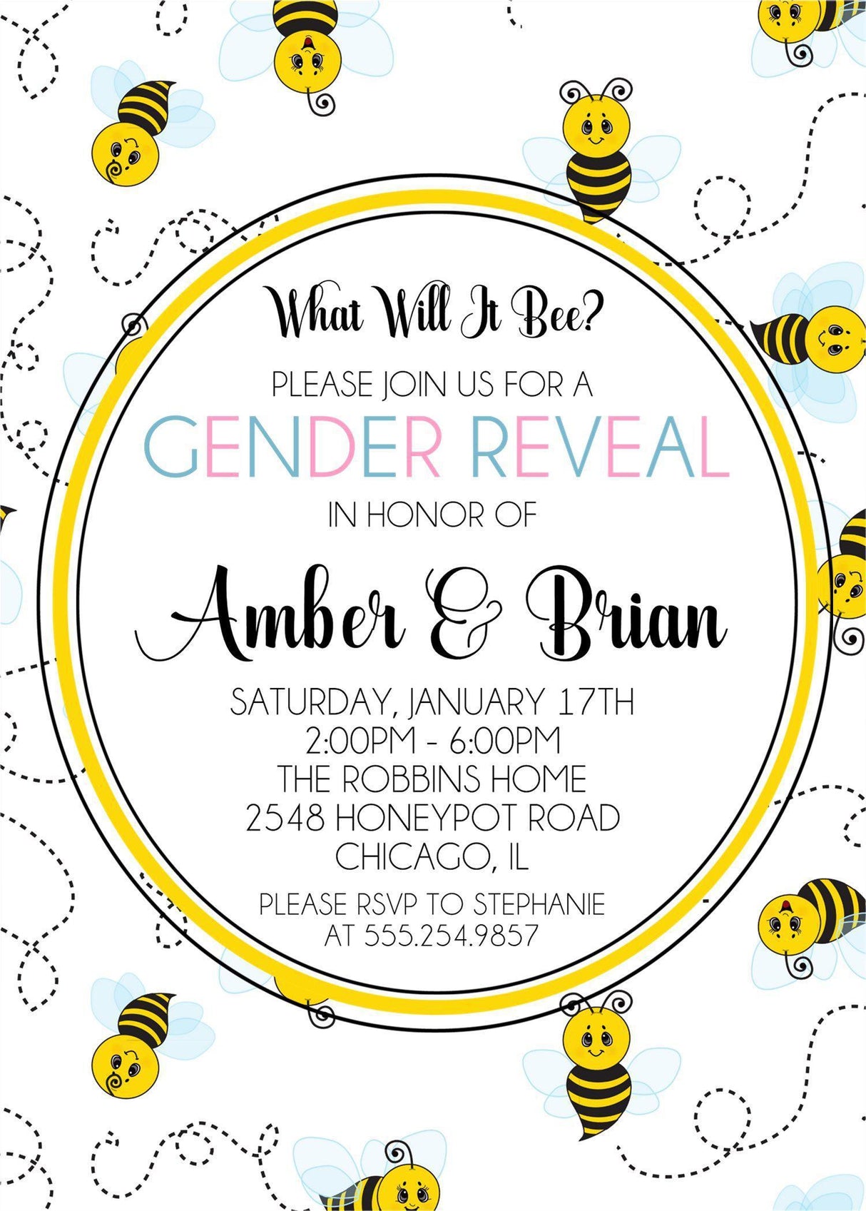 bumble bee gender reveal invitations playful bee trail theme