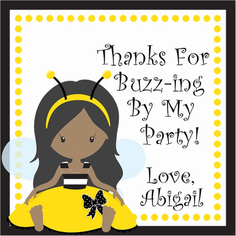 bumble bee party sticker with african american girl character