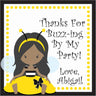 bumble bee party sticker with african american girl character