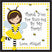 bumble bee party sticker with girl character and yellow theme