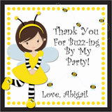 bumble bee party sticker with girl character and yellow theme
