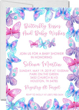 butterfly baby shower invitations pink purple watercolor design