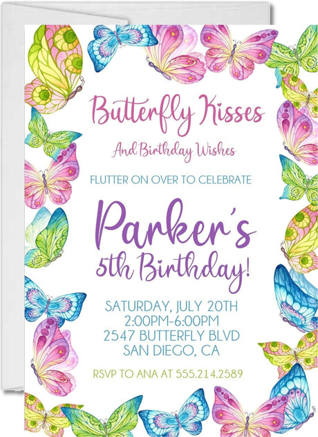 butterfly birthday party invitations colorful floral design