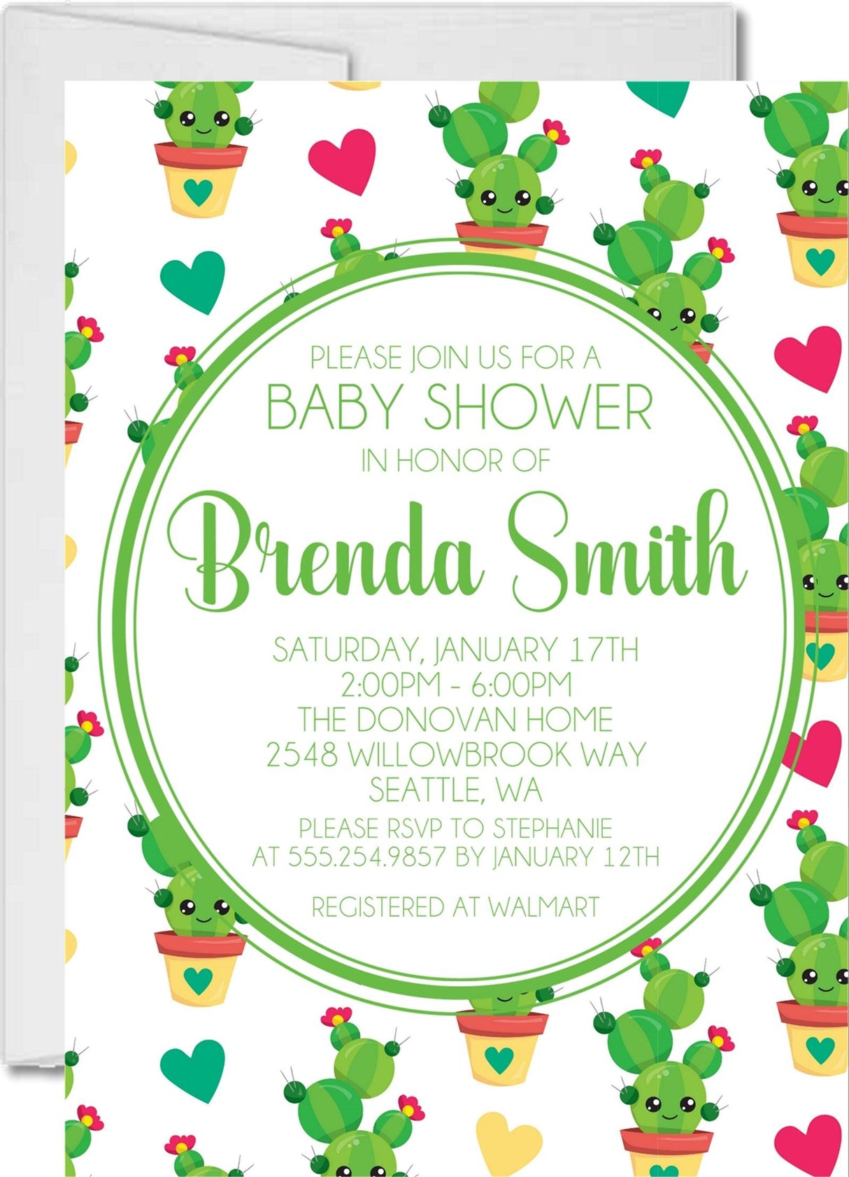 cactus baby shower invitations cute smiling cactus design