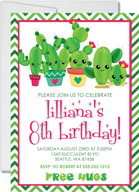 cactus birthday party invitations colorful desert design
