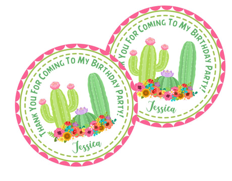 cactus birthday sticker with pink cactus blooms