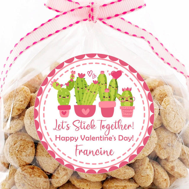 cactus themed valentine stickers pink hearts