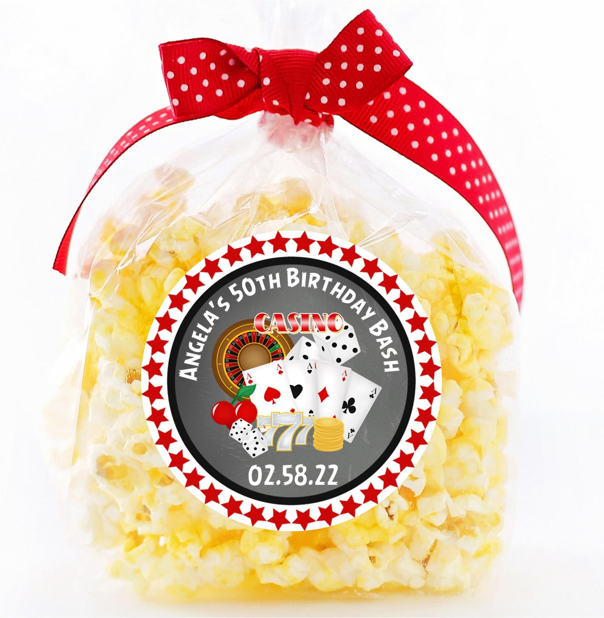 casino card theme party sticker with personalized name