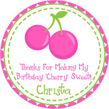 Cherry Birthday Stickers – Cherry Sweet Party Favor Labels