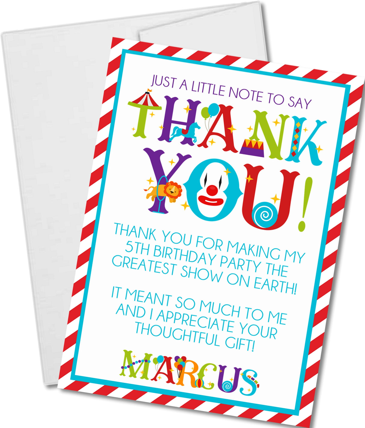 circus birthday thank you cards colorful carnival party design
