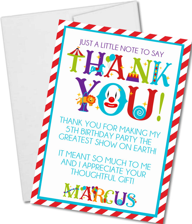 circus birthday thank you cards colorful carnival party design