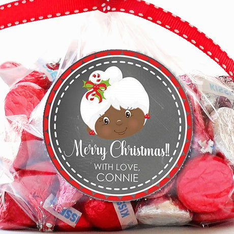 classic brown mrs claus christmas sticker with chalkboard background