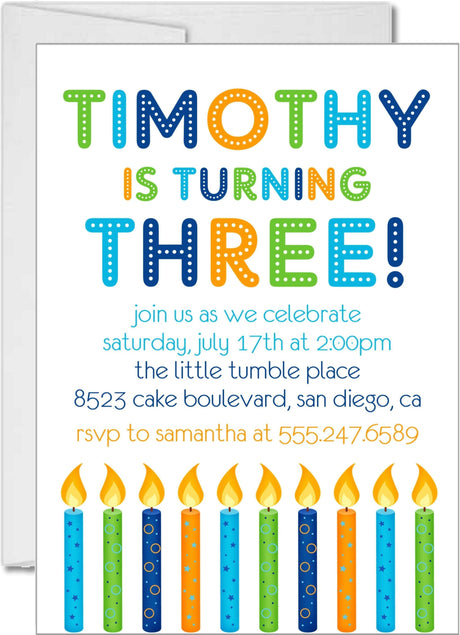colorful birthday candle invitations festive party theme
