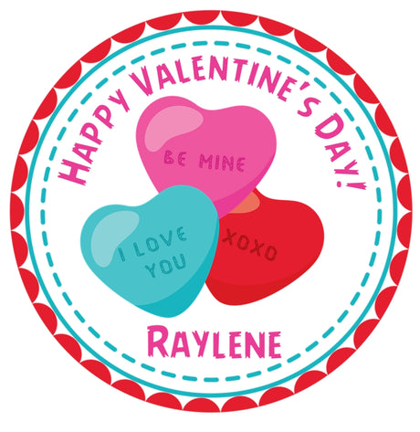 colorful candy heart valentine treat bag label