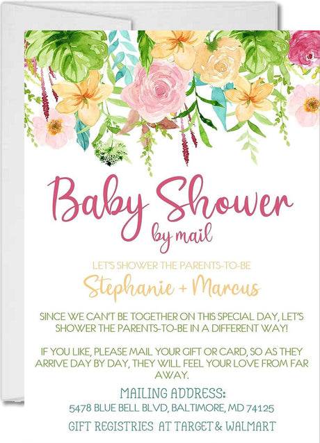 colorful floral baby shower by mail invitation cards elegant botanical style