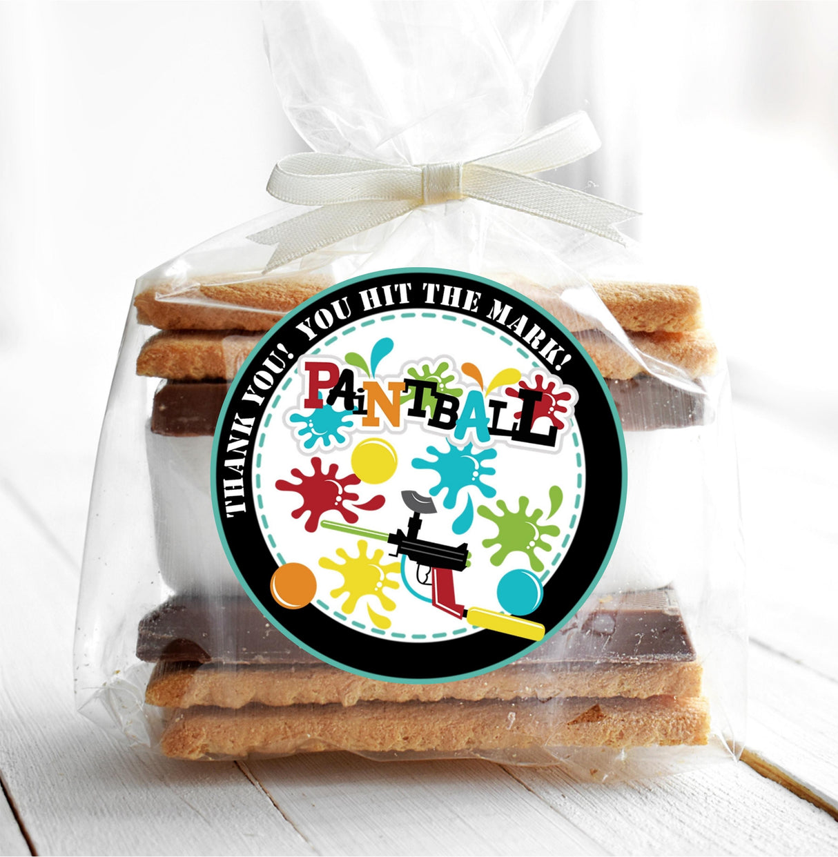 colorful paintball themed favor stickers