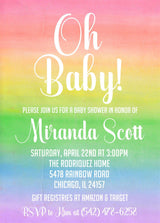 colorful rainbow baby shower invitations bright pastel theme
