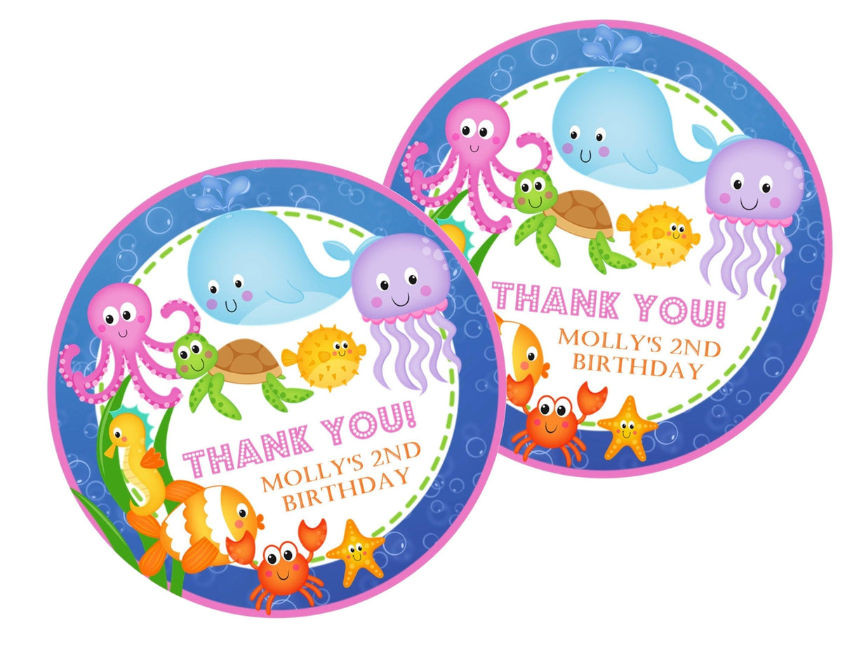 colorful sea creatures party favor label