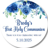 Blue Floral First Communion Stickers