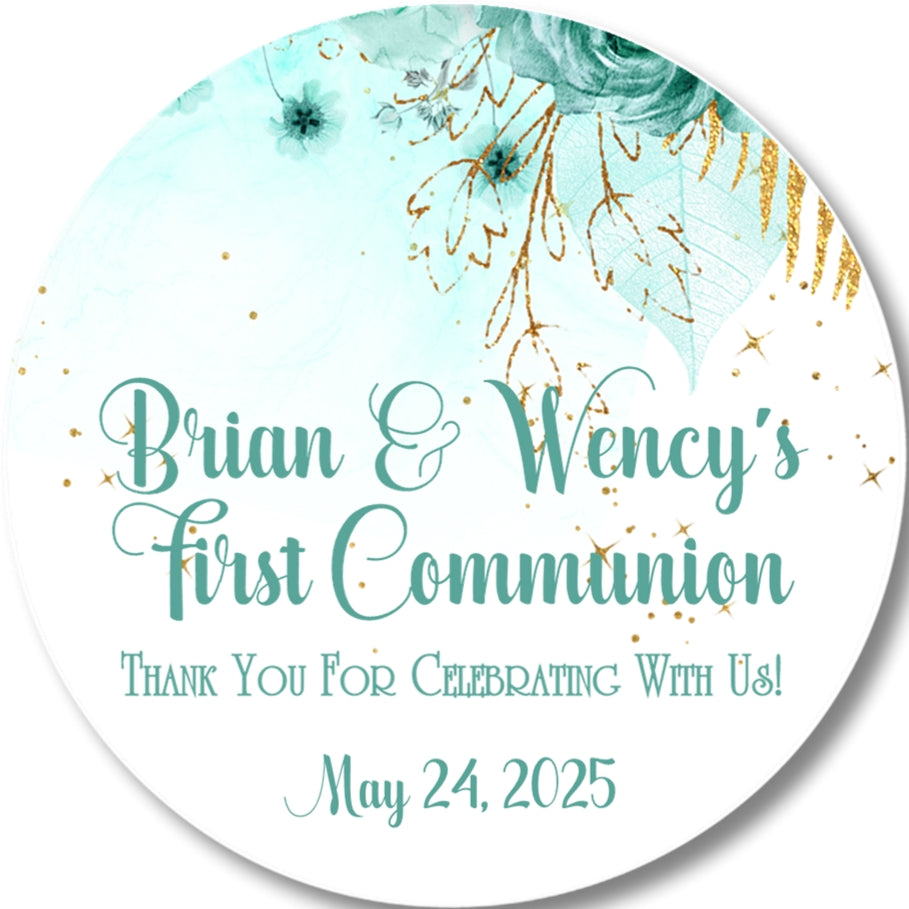 Blue Floral First Communion Stickers