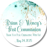 Blue Floral First Communion Stickers