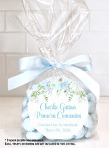 Pastel Blue Peony First Communion Stickers