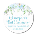 Pastel Blue Peony First Communion Stickers