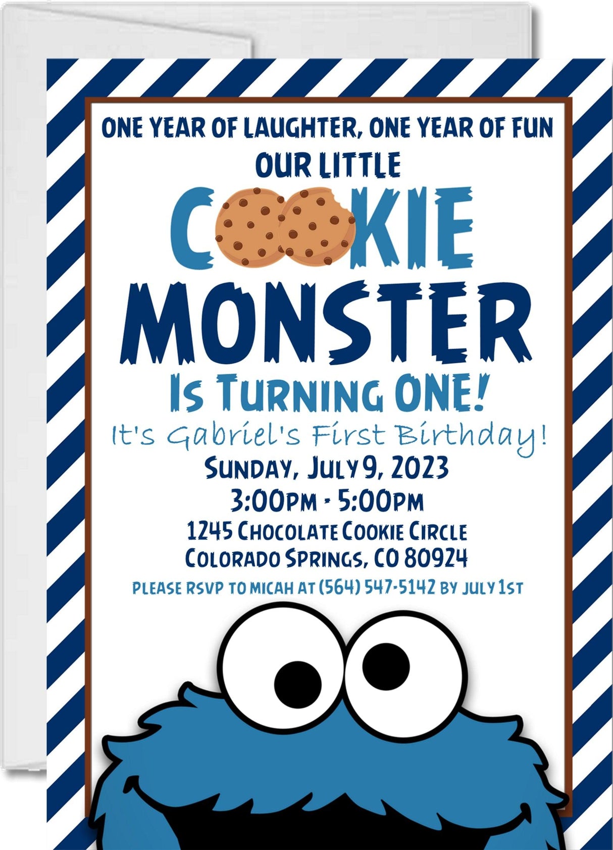 cookie monster 1st birthday invitations navy blue cookie design