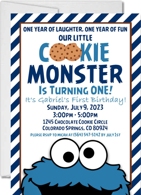 cookie monster 1st birthday invitations navy blue cookie design