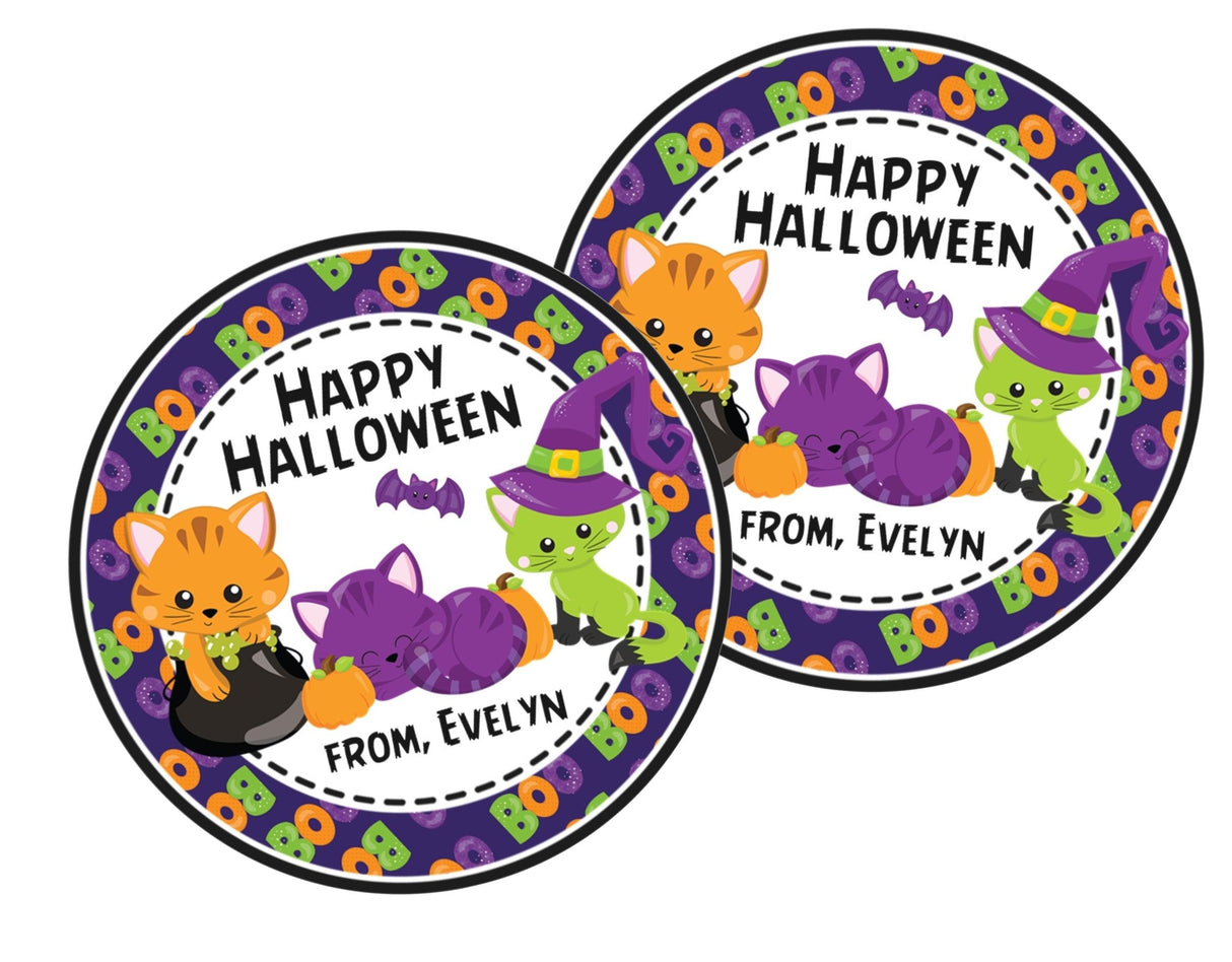 cute cat halloween favor label for kids parties