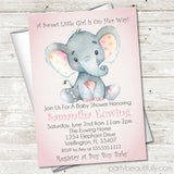 cute elephant baby shower invitation cards soft pastel pink style