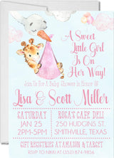 cute girls pink giraffe invitation cards whimsical jungle style