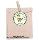 cute green cartoon dino sticker with dotted border