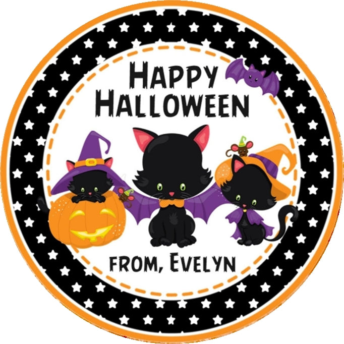 cute halloween kitten sticker with pumpkin and witch hat