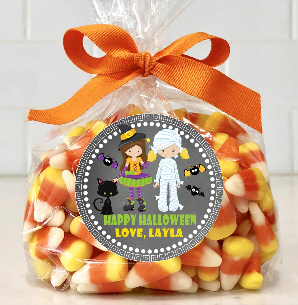 cute halloween party sticker with bats and black cat