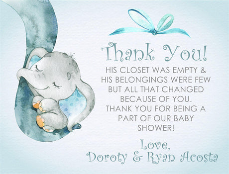 cute watercolor elephant thank you cards baby shower theme