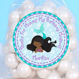 dark-skinned mermaid birthday sticker with teal tail