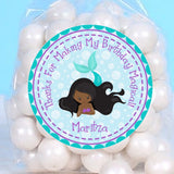 dark-skinned mermaid birthday sticker with teal tail